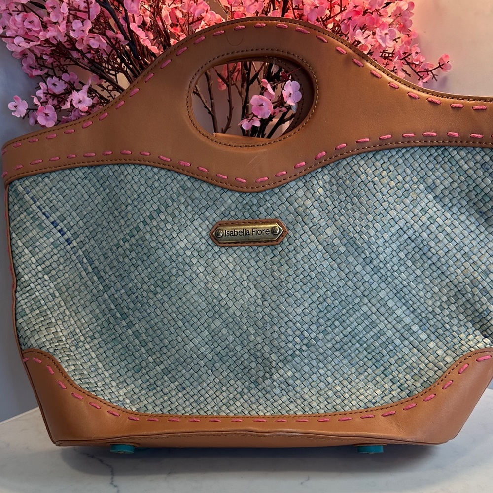 Isabella Fiore Pink and Blue Embroidered Tote - Picture 5 of 9